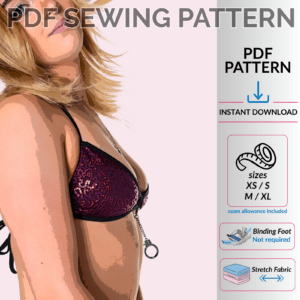 Poster image of customizable ring accent triangle top sewing pattern for ravewear and swimwear