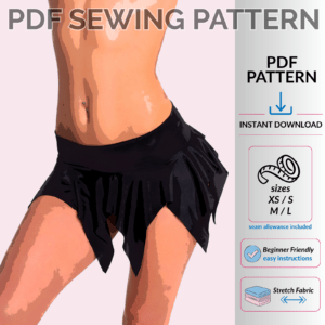 Asymmetrical Skirt PDF sewing pattern for a low-rise stretch fabric skirt