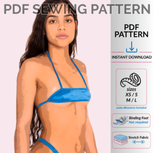 Banana top sewing pattern poster art by Sew Skimpy featuring micro tie-style top design
