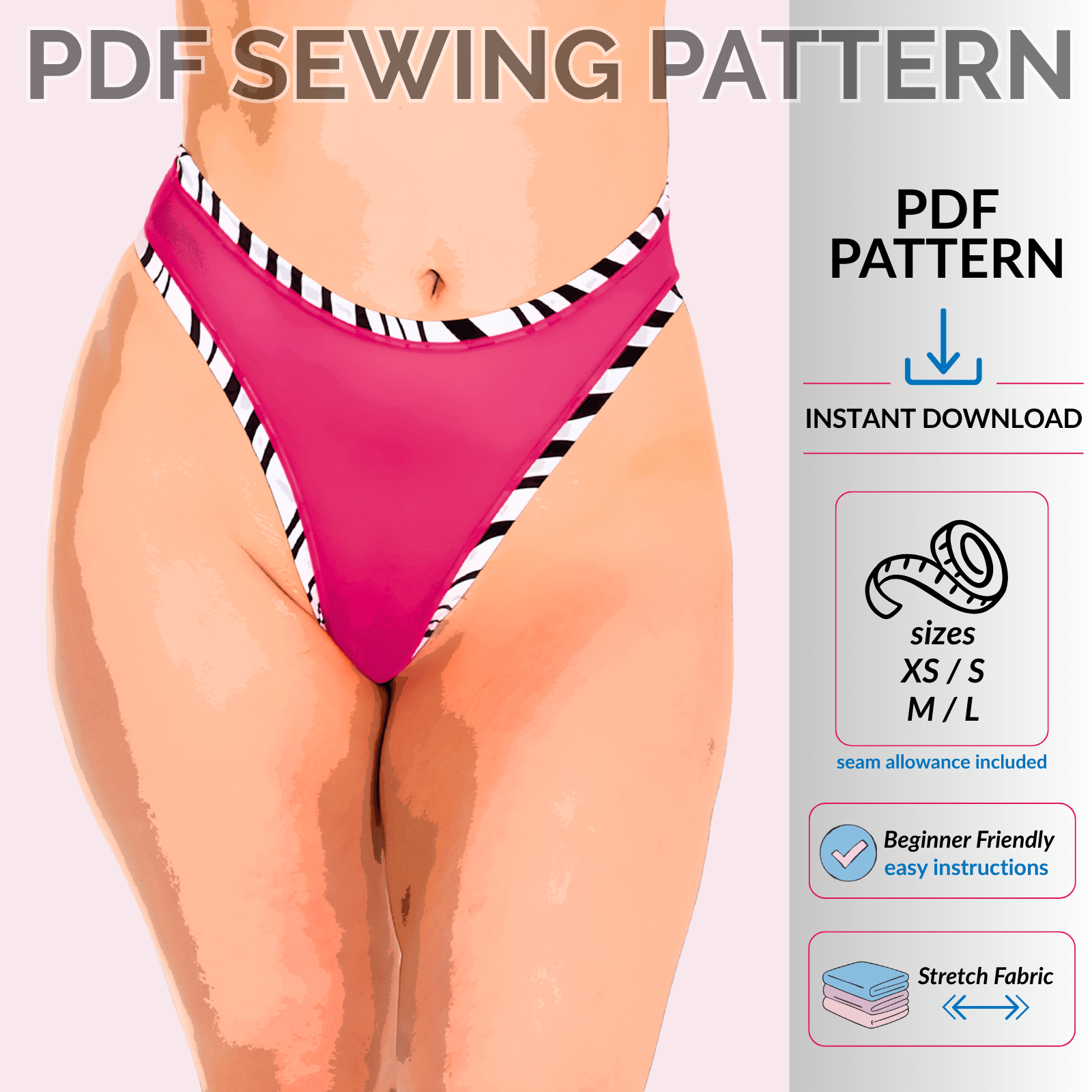 Banded Thong sewing pattern poster showing clean banded waist design and thong back coverage