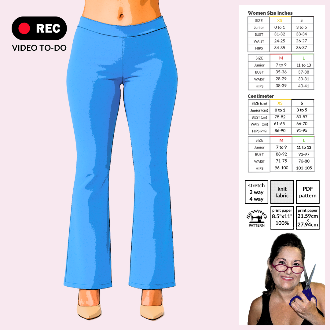 Bare Bootcut Pants Sewing Pattern poster-style artwork by Sew Skimpy showing the Bare Bootcut Pants design