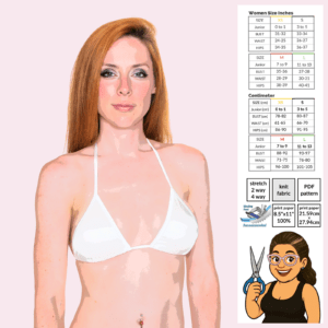 Binding edge triangle top sewing pattern poster image design, minimal coverage bikini top front view