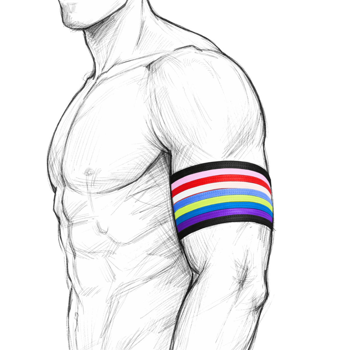 DIY bicep strap tutorial fashion illustration showing stretch fabric band worn on upper arm for custom fit accessory by Sew Skimpy