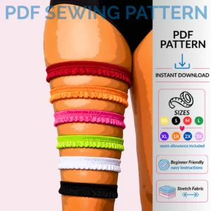 Poster image of free leg garter sewing pattern XS–3X with color coded sizes