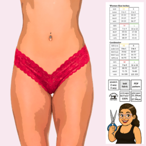 Lace V-Thong template sewing pattern poster showing super low rise V design and minimal thong coverage