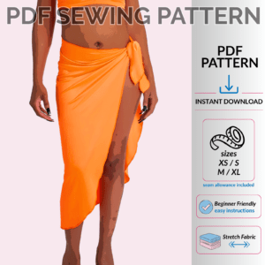Long sarong PDF sewing pattern for stretch mesh or nylon stretch fabric
