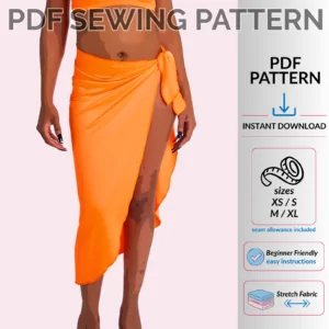 Long sarong PDF sewing pattern for stretch mesh or nylon stretch fabric