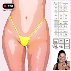 Low Rise Y-Back Thong Sewing Pattern poster-style artwork by Sew Skimpy showing the skimpy Y-back thong design