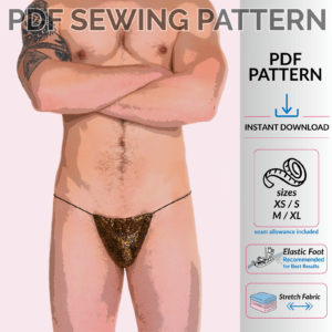 Manly Cord Thong sewing pattern PDF for men with size chart XS–XL
