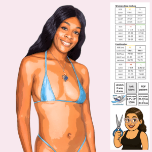 Poster art of Micro Triangle Top sewing pattern with binding ties and micro coverage by Sew Skimpy