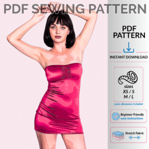 Mini Tube Dress sewing pattern with optional center-front ruching and strapless fitted design