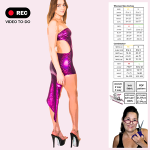 Salsa tube dress with S-Hook back Sewing Pattern poster-style artwork by Sew Skimpy showing the skimpy salsa tube dress design