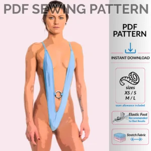 Slingshot bodysuit sewing pattern with metal ring accent and minimal coverage design by Sew Skimpy
