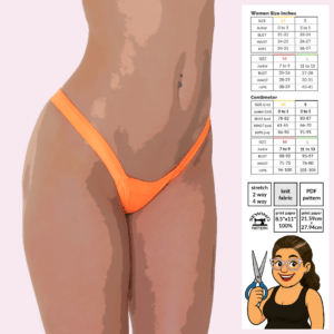 Wide Side Comfort Thong sewing pattern poster showing full side strap design and thong back coverage