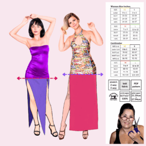 Long Dress Length Extension Sewing Template PDF by Sew Skimpy for extending mini dress or skirt patterns into full-length designs, XS–L