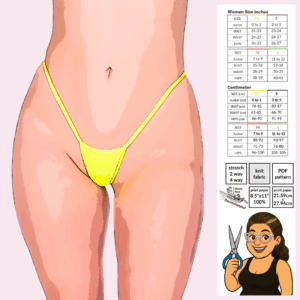 Low Rise Y-Back Thong Sewing Pattern poster-style artwork by Sew Skimpy showing the skimpy Y-back thong design