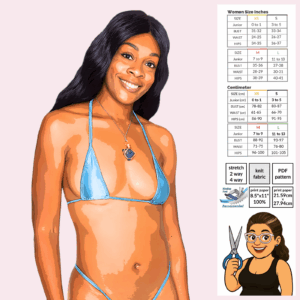 Poster art of Micro Triangle Top sewing pattern with binding ties and micro coverage by Sew Skimpy