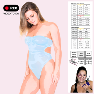 Open Back Thong Bodysuit with S-hook closure and thong back, digital stretch-fabric sewing pattern