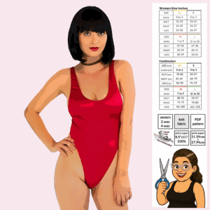 Poster art showing a racerback bodysuit PDF sewing pattern with minimalist silhouette