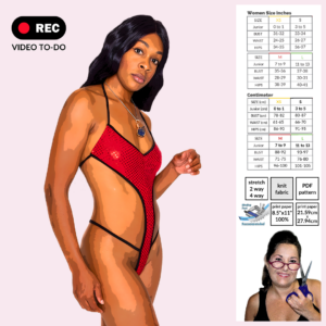 Slider Bust Bodysuit poster-style artwork by Sew Skimpy showing the Slider Bust Bodysuit design