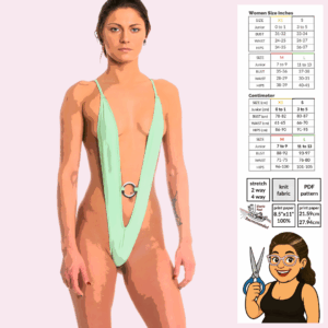 Slingshot bodysuit sewing pattern with metal ring accent and minimal coverage design by Sew Skimpy