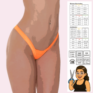 Wide Side Comfort Thong sewing pattern poster showing full side strap design and thong back coverage