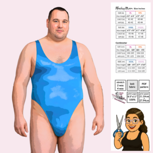 Husky Men’s Racerback Bodysuit sewing pattern poster artwork by Sew Skimpy featuring an athletic thong back design