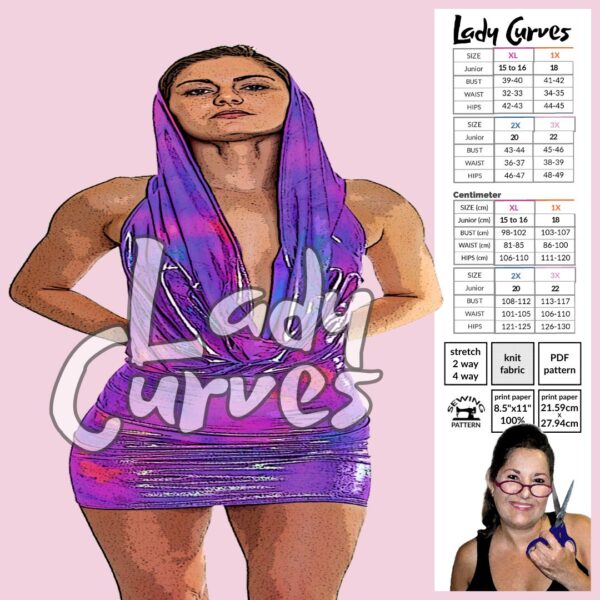 Cowl Neck Hoodie Mini Dress Sewing Pattern for Lady Curves