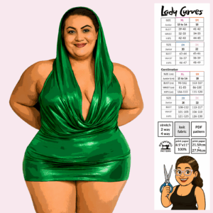 Cowl Neck Hoodie Mini Dress Sewing Pattern – Lady Curves size, poster art by Sew Skimpy