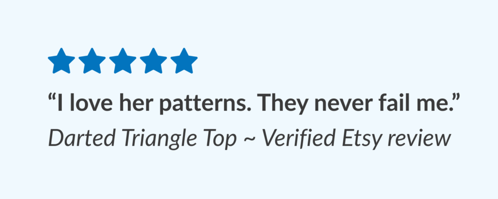 Five-star Etsy review for the Darted Triangle Top sewing pattern by Sew Skimpy.