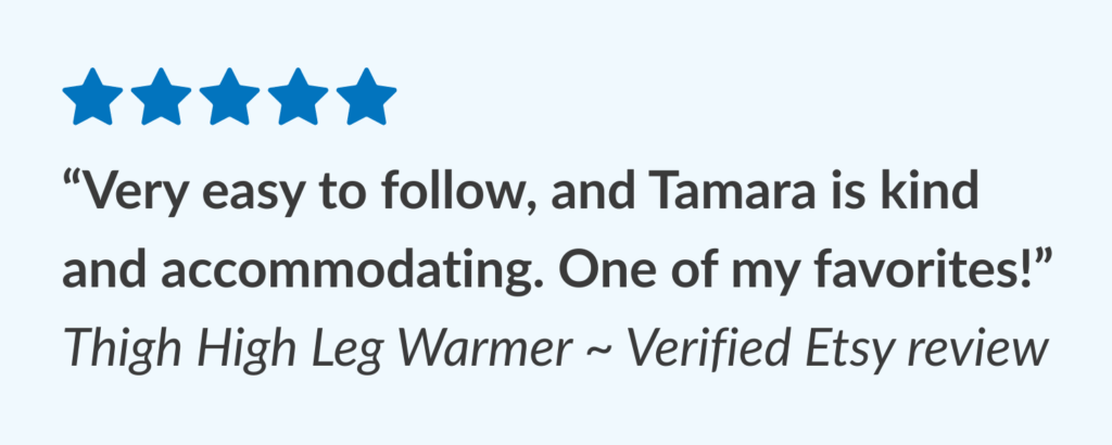 Verified Etsy review for the Thigh High Leg Warmer sewing pattern by Sew Skimpy.