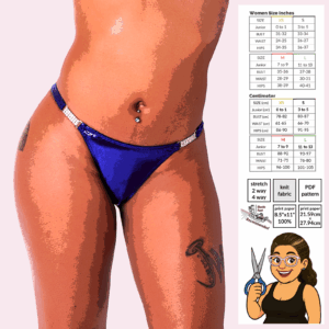 Bikini competition posing suit bottom sewing pattern high cut fit side view - Poster Art By Sew Skimpy