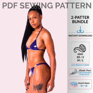 Poster image bikini sewing pattern bundle easy triangle top and posing suit bottoms