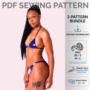 Poster image bikini sewing pattern bundle easy triangle top and posing suit bottoms