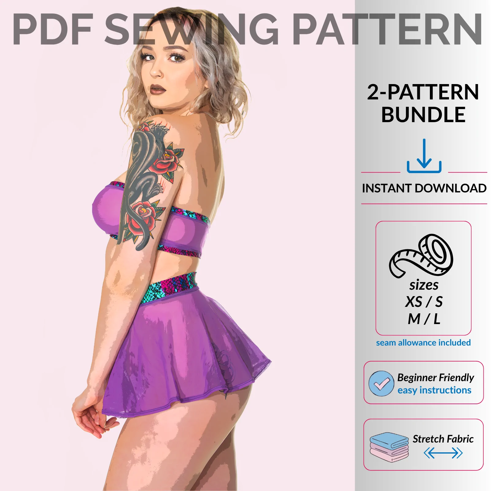 Poster image rave outfit sewing pattern bundle easy project circle skirt tube top