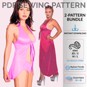 Tie front halter robe sewing pattern bundle with short and long robe lengths